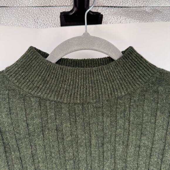 Madewell Mockneck Crop Sweater Women's Sze M Hthr Dark Forest Ribbed Style NM625 - Picture 4 of 8
